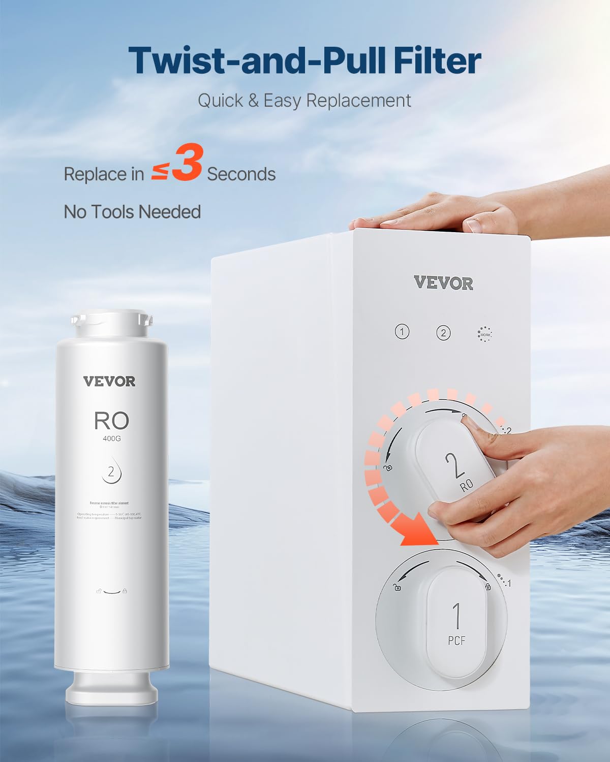 VEVOR Sistema de Ósmosis Inversa, 9 Etapas de 400 GPD, Cartucho de Filtro RO por 24 Meses, Reduce el Plomo, el Cloro y el Óxido, Compatible con el Filtro de Agua Fregadero SS-002, Φ 100 x 341 mm