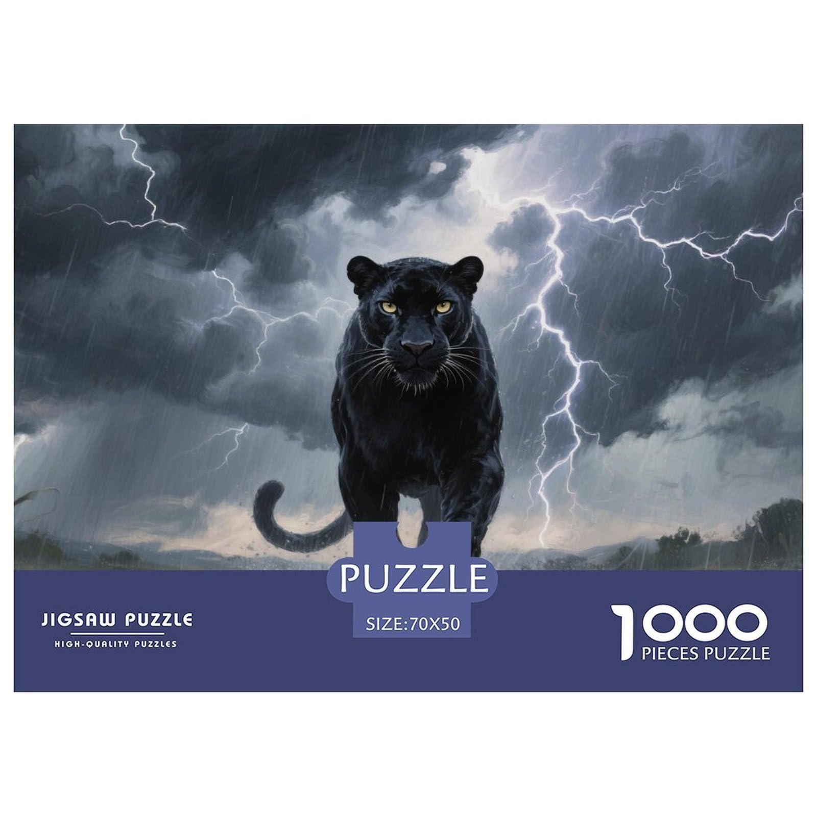 Puzzle Black Panther 1000 Piece Challenge Game for Adults,Thunderstorm Wilderness Impossible Jigsaw Puzzles 1000 Piece Educational Game Home Decoration 70x50cm/1000pcs — image 1