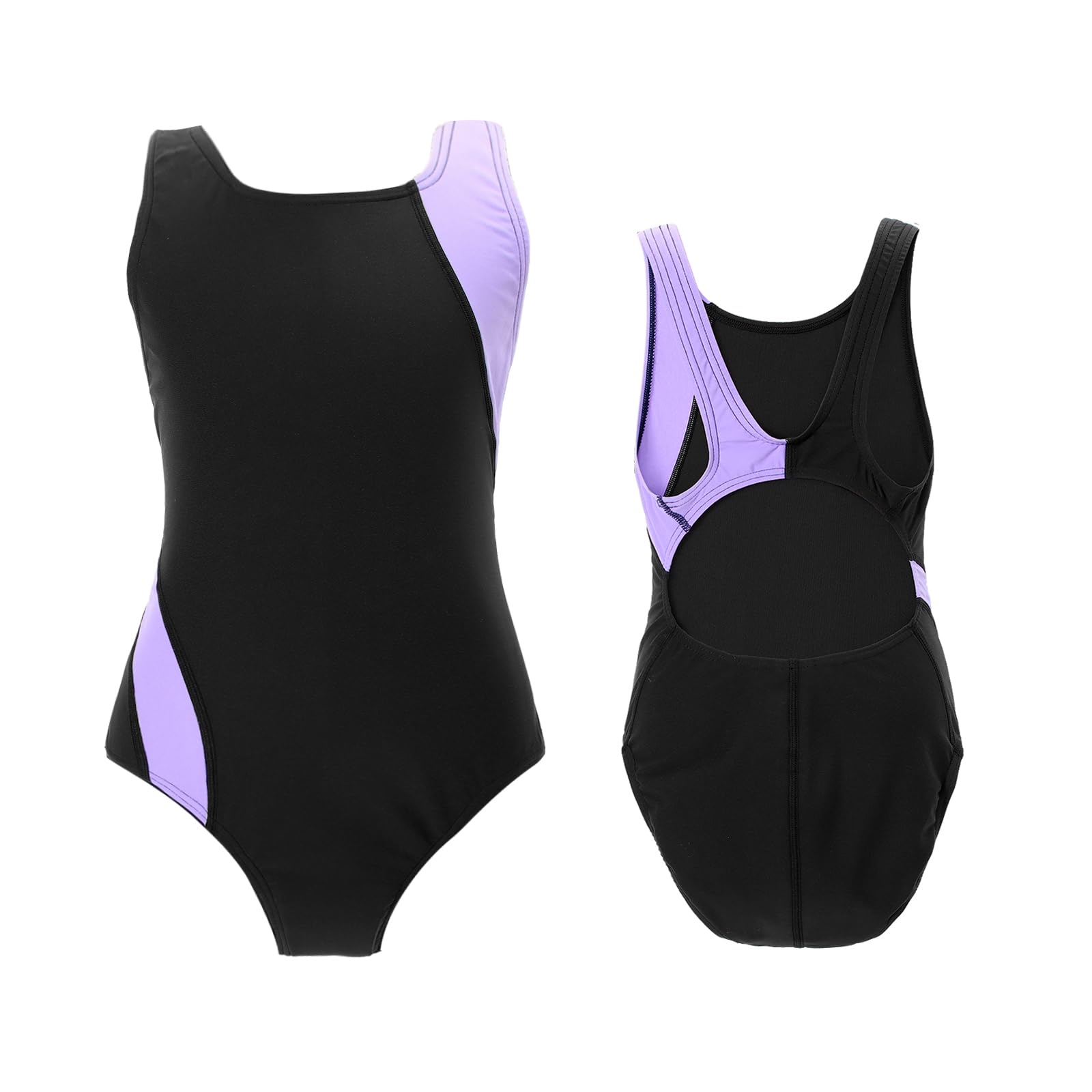 Maillot de bain athlétique une pièce pour fille pour la pratique et la compétition en noir et bleu marine