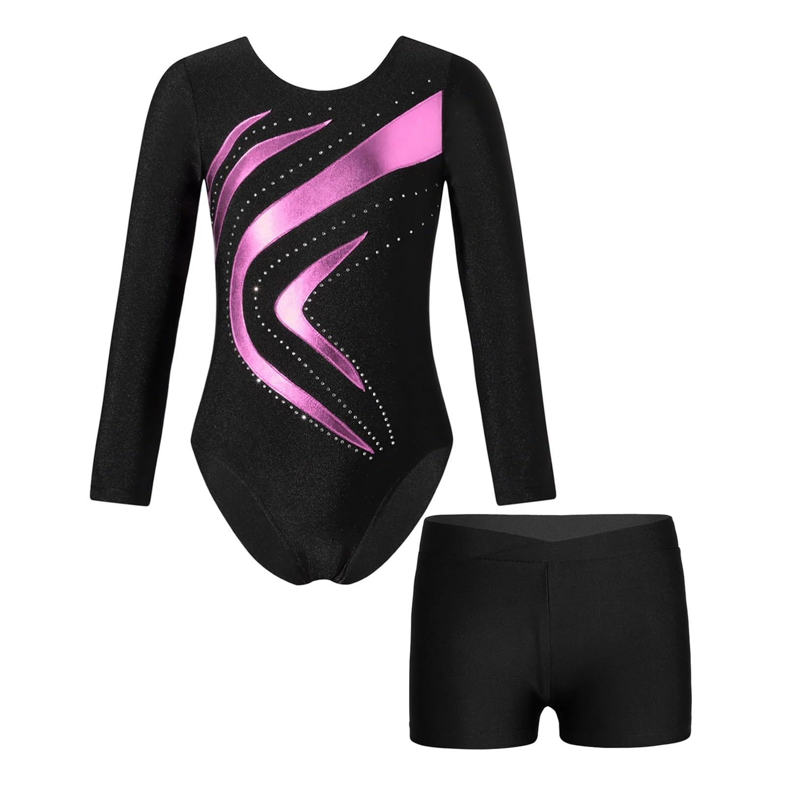 Maillot Gimnasia Ritmica niña Body de Leotardo de Gimnasia de retales for niños, Conjuntos de Ropa de Baile de Manga Larga, Traje de Ballet for niñas, Mono de Patinaje artístico(Pink,12)