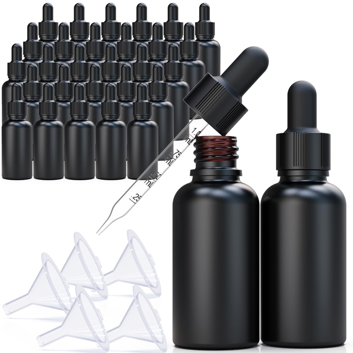 30 Stück 28 ml schwarz beschichtetes Glas, UV-beständige Augentropfenflaschen, UV-sichere Flaschen für ätherische Öle und Aromatherapie