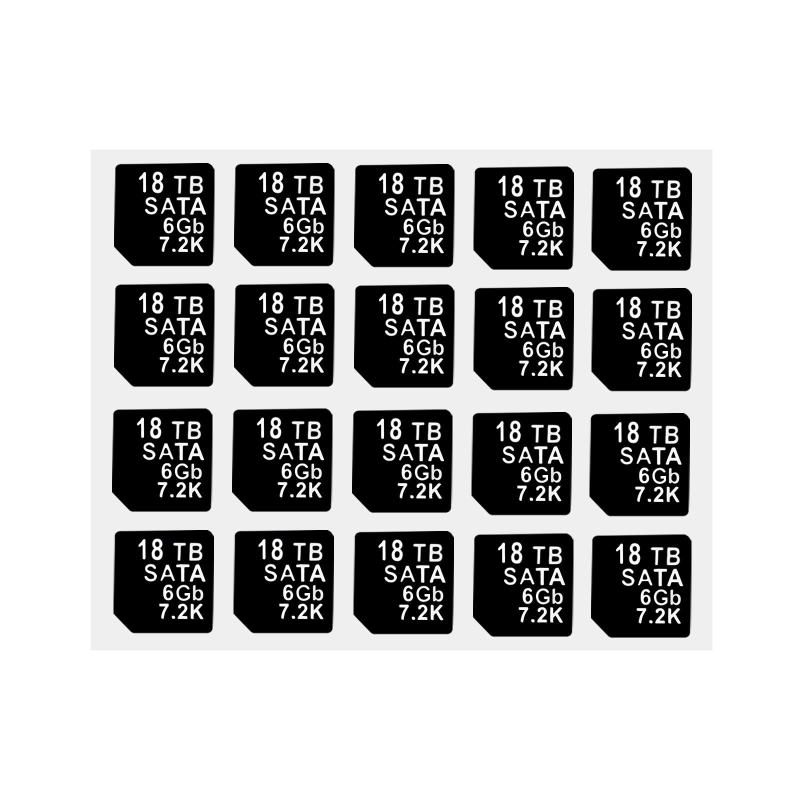 20PCS Capacity Sticker Label for Hard Drive Tray Caddy DXD9H 0DXD9H X7K8W 0X7K8W, Compatible for Dell PowerEdge 16th-14th Gen r740 r640 r440 r340 r750 r650 r550 r760 r660 r6625, 18TB, SATA, 6GB, 7.2K