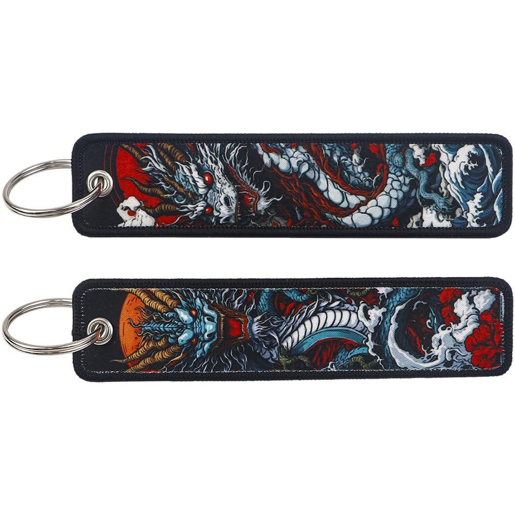 Baokuan Dragon Embroidery Key Fobs Japanese Keychain Art Keychains Keychain Pendant For Motorcycles Cars Fashion Key Rings Accessories