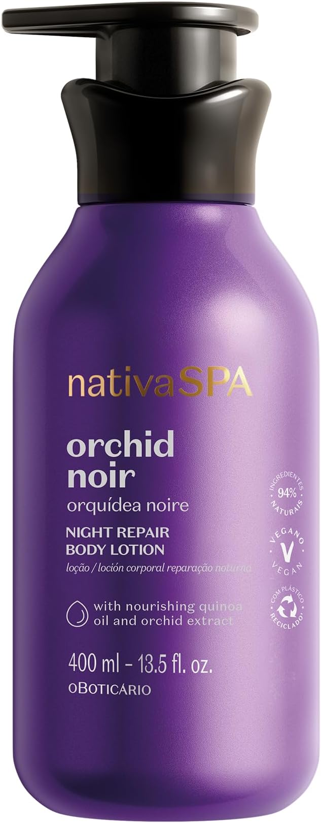 Nativa SPA by O Boticário, Orchid Noir Moisturizing Body Lotion, Fragranced Skin Hydration with Purified Quinoa Oil Drops, 13.5 Ounce (400ml)