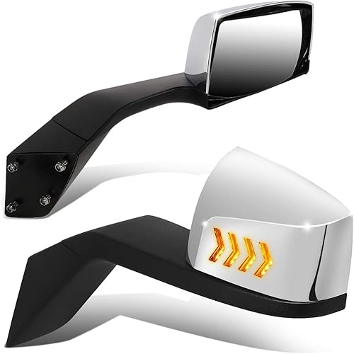 DNA Motoring MIRROR-HAY-002-CH - Par de espejos laterales manuales de señal de giro secuencial LED con patrón de flecha compatibles con Volvo VN