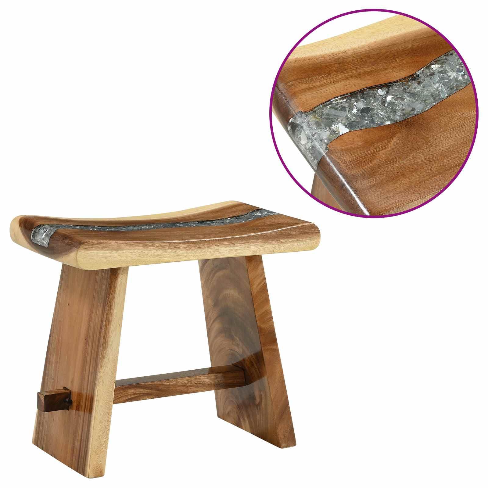 Générique Stołek prysznicowy z litego drewna Suar 50x30x44 cm, ręcznie robiony stołek łazienkowy z blatem z żywicy i szkła, nowoczesny design do roślin lub akcesoriów, maksymalne obciążenie 110 kg