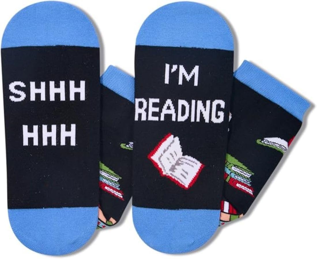 Shh,I'm Reading Letter Print Novelty Funny Unisex Socks For Men Women Bookworm Readers Gifts Socks - Image 4