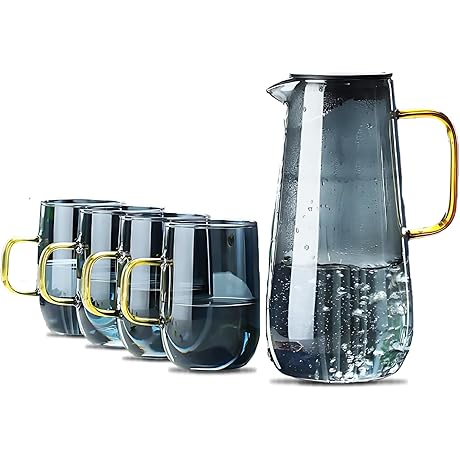 Glass Pitcher Set – 1.6L Glass Water Pitcher Set with 4 Cups and Filter
