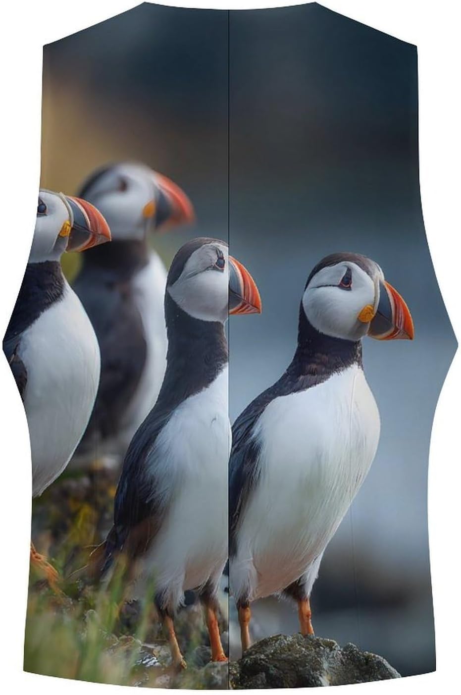Bird Cute Puffines Men's Suit Vest Formal Vests Casual Dress Fit Waistcoat Casual Tuxedo for Business