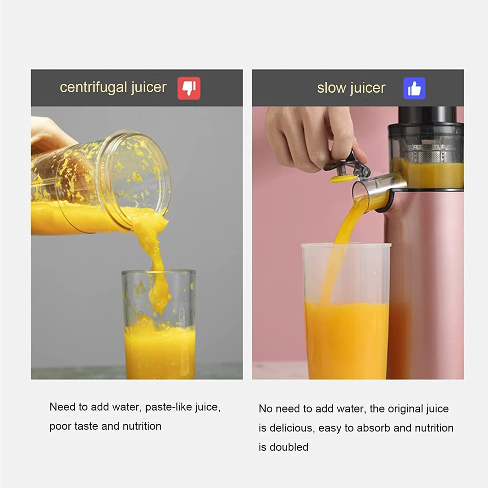 Máquina de prensado en frío compacta de alto rendimiento de jugo, ideal para frutas vegetales, potente motor de 120 W, exprimidor automático pequeño, licuadora portátil con función inversa