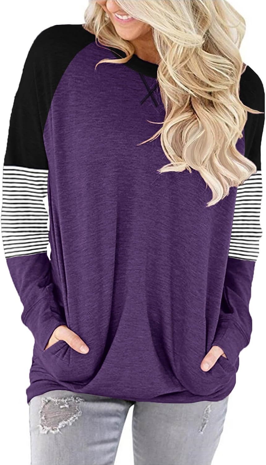 ONLYSHE Womens Crewneck Sweatshirt Casual Loose Fitting Tops Long Sleeve T Shirt - Image 2