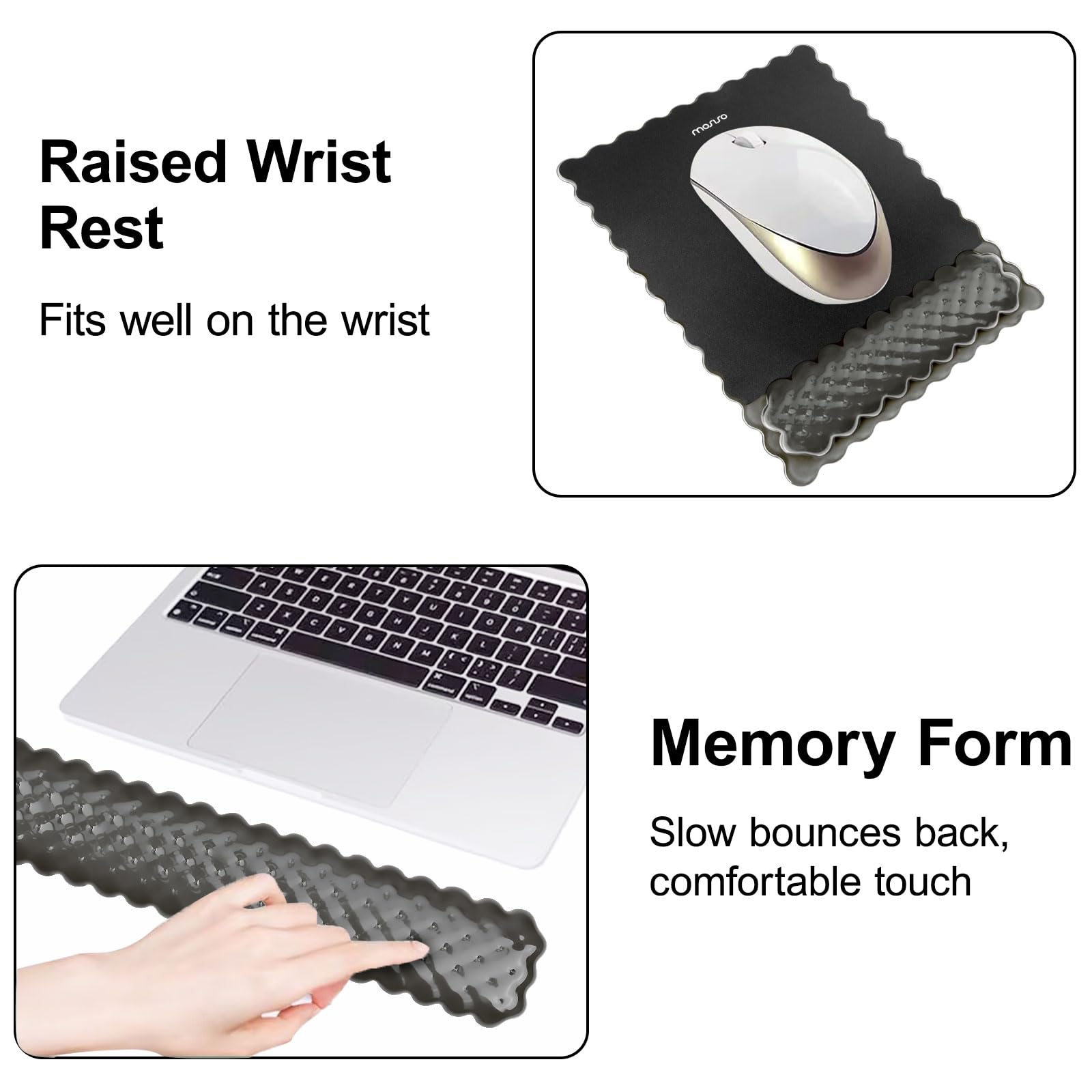 MOSISO Supporto Poggiapolsi Gel Mouse Pad e Tastiera,Tappetino Ergonomico Rettangolare Tastiera e Mouse,Antiscivolo,Morbido e Facile Digitare,Memory Gel Forma Rombo Computer,Laptop,Casa/Ufficio, Nero