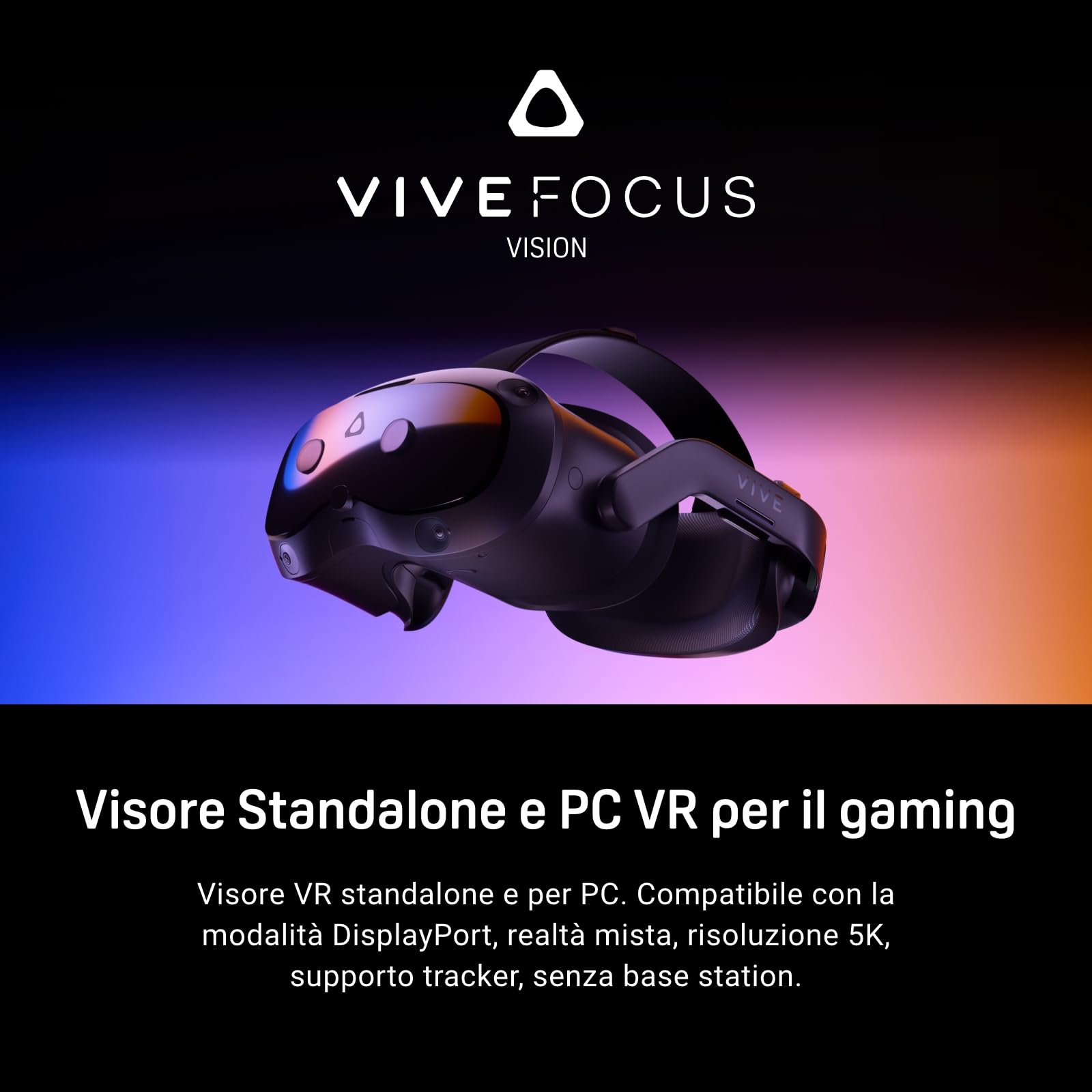 HTC Vive Focus Vision Pacchetto: realtà mista e visore VR per PC, controller, Edizione consumer, kit di streaming cablato Vive, Compatibile con la modalità DisplayPort