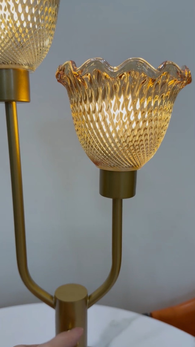Image of Lightdot Mid Century Modern Gold Table Lamp Dimmable Vintage Glass Lamp