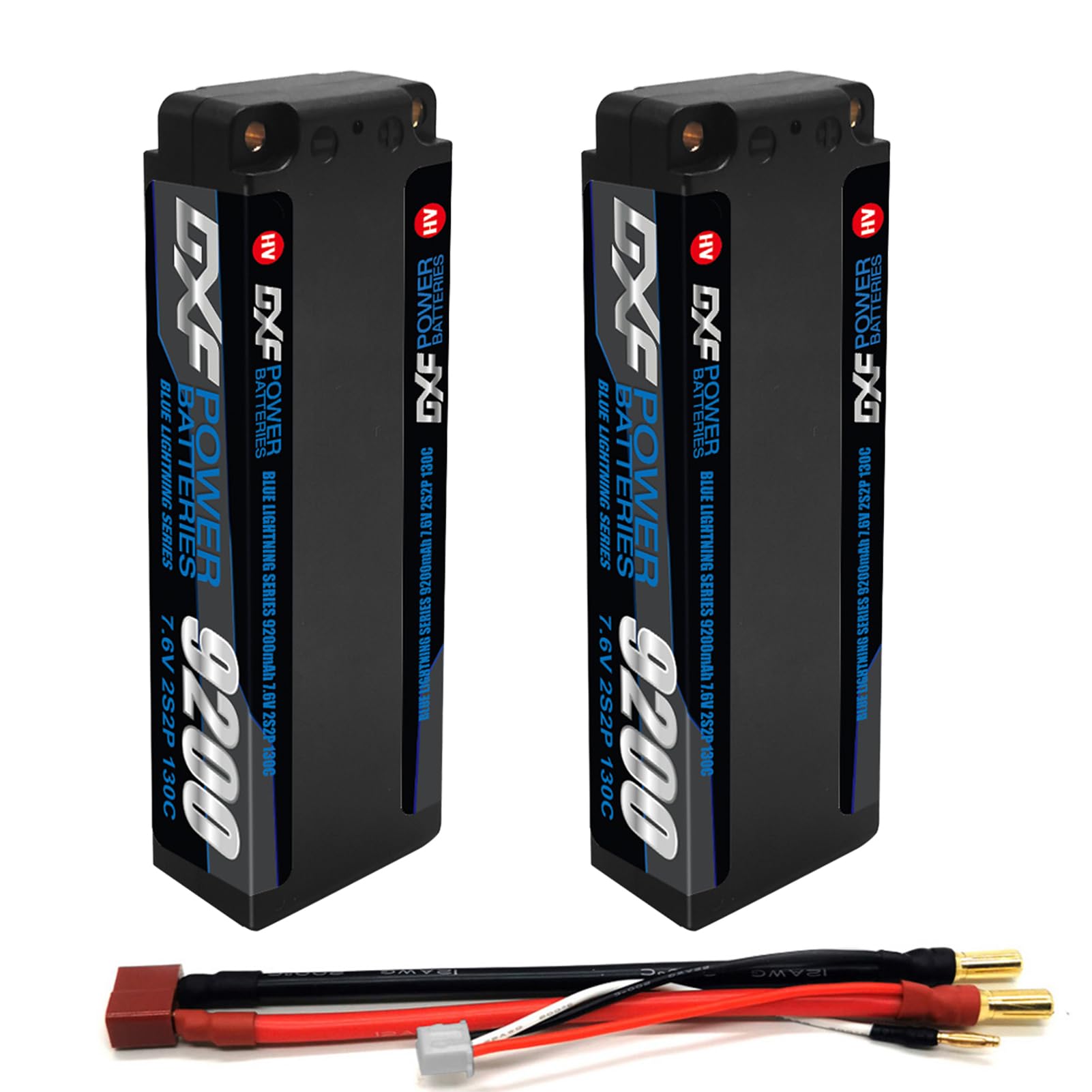 DXF 2 Confezioni Batteria LiPo 2S HV 7.6V 9200mAh 130C con Spina 5mm Deans T per Auto RC Aereo Elicottero Hobby Alta Potenza Lunga Durata Alte Prestazioni Ampiamente Usato
