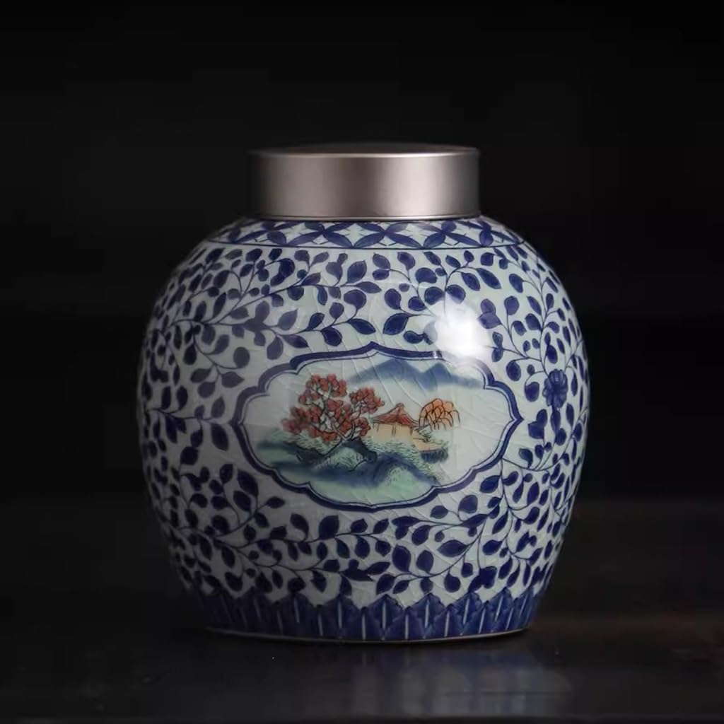 Puszka do herbaty niebieska i biała ceramiczna puszka na herbatę, duża puszka do przechowywania herbaty, szczelne przechowywanie pu'er czarna herbata opakowanie pusty pojemnik do przechowywania
