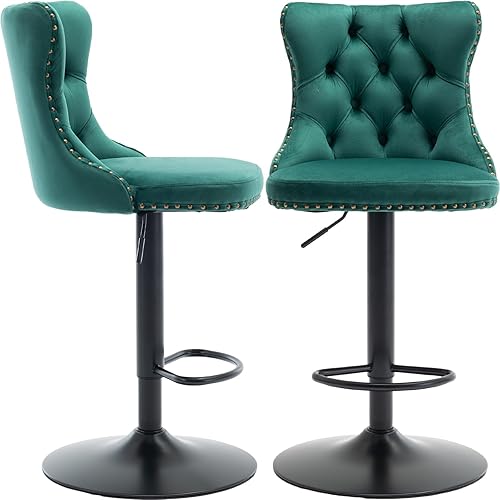 Miniatura 11 de Juego de 2 taburetes de bar giratorios de terciopelo, altura ajustable de 25 a 33 pulgadas, taburetes de bar con respaldo, sillas de bar para altura