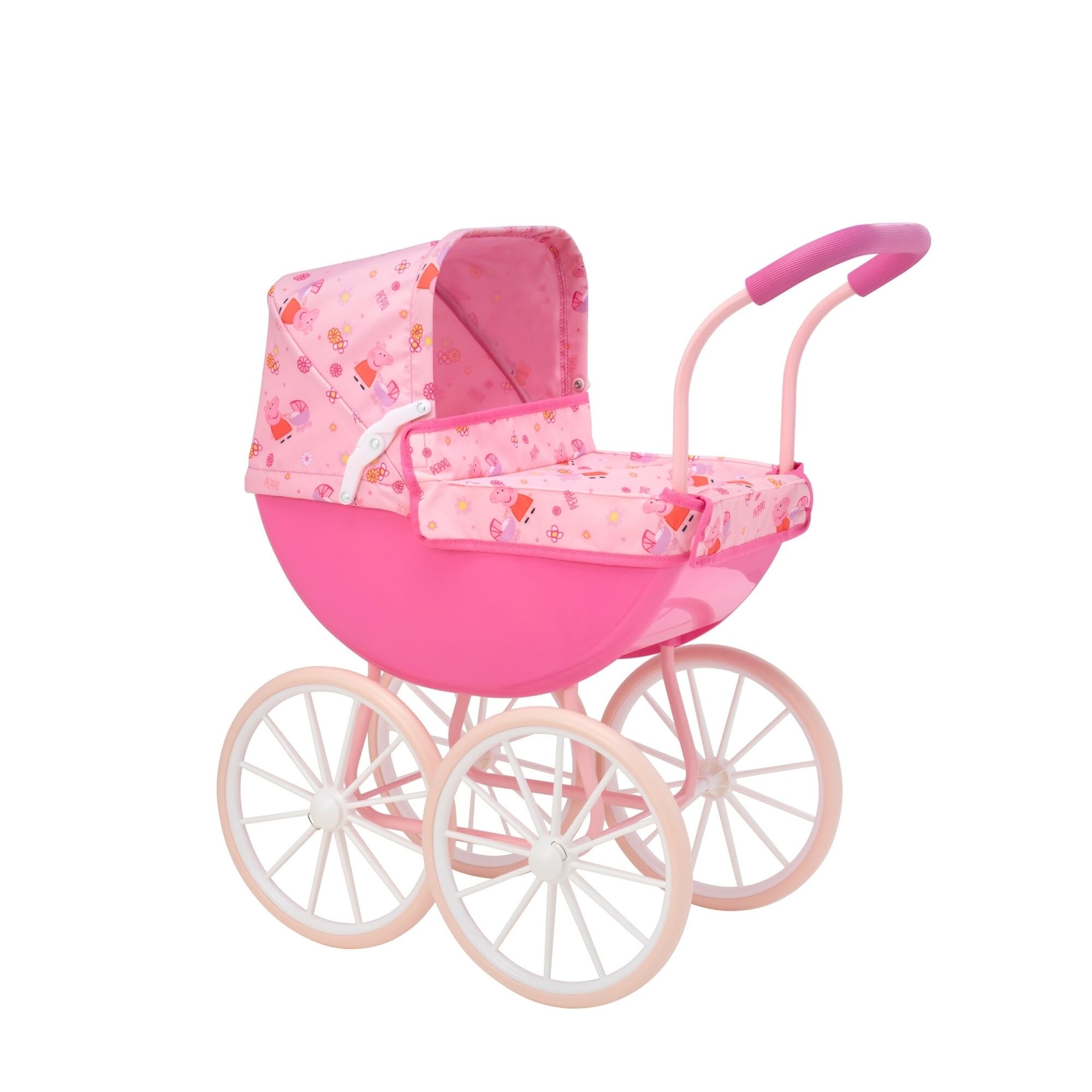 Peppa Pig My First Carriage Dolls Pram | Pink Toy Pram with Peppa Pig Fabric, Adjustable Hood, Removable Apron, Comfort Grip Handles | Premium English Traditional Carriage Pushchair | Kids 3+