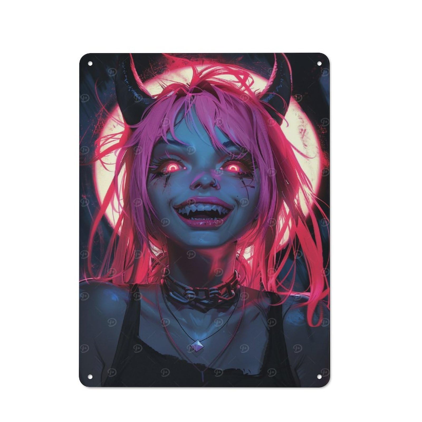Vintage Tin Sign with Demon Anime Girl Design 40x30cm, Nostalgic Nostalgic Wall Art for Living Room, Hallway, Kitchen Or Cafe
