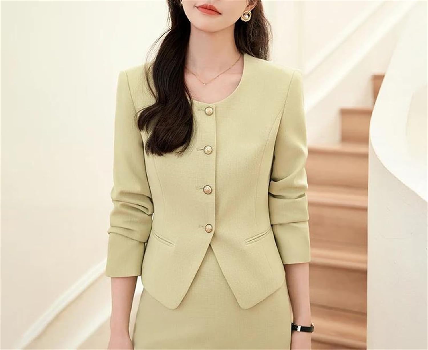 Women’S Vintage Tweed Two Piece Sets Outfits Fringed Jacket Coat and Long Skirt Suits Solid 2 Piece Pencil Skirt Sets
