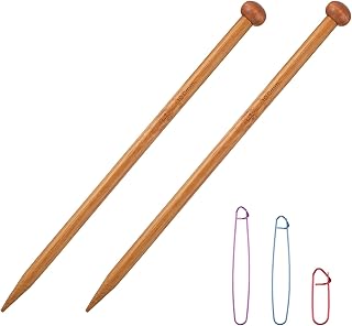 Bamboo Knitting Needles Set Large Size Straight Single Pointed Knitting Needles 10 Inch Long Wooden Sweater Thick Knitting Needle for Beginners, Sock, Scarf, Handmade DIY Knitting & Crochet Supplies
