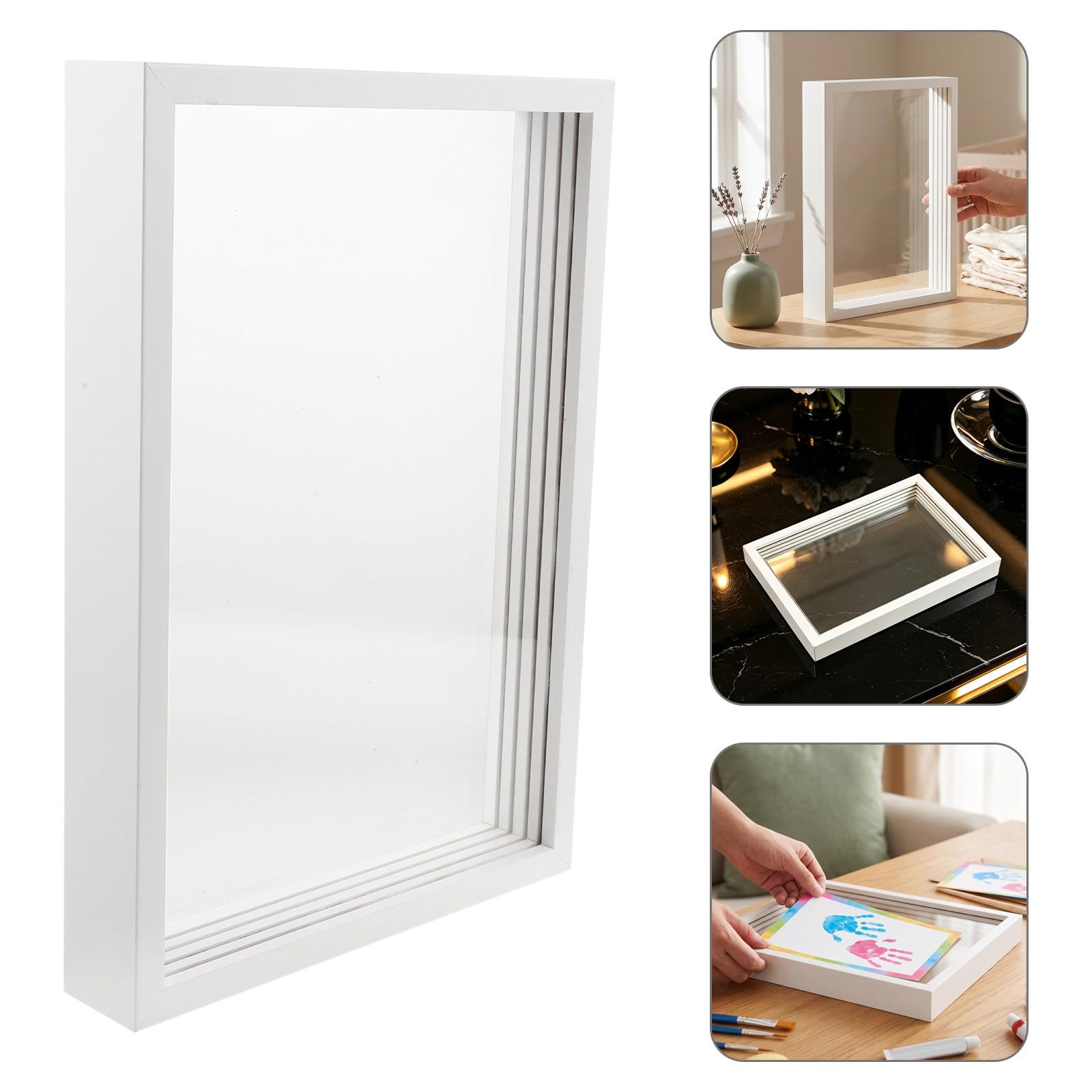 Toyvian 2 Piezas Marco de Fotos Transparente Fácil Montaje Diy de Madera Imitación para Huellas de Manos Adecuado para Escritorios y Soportes de Tv