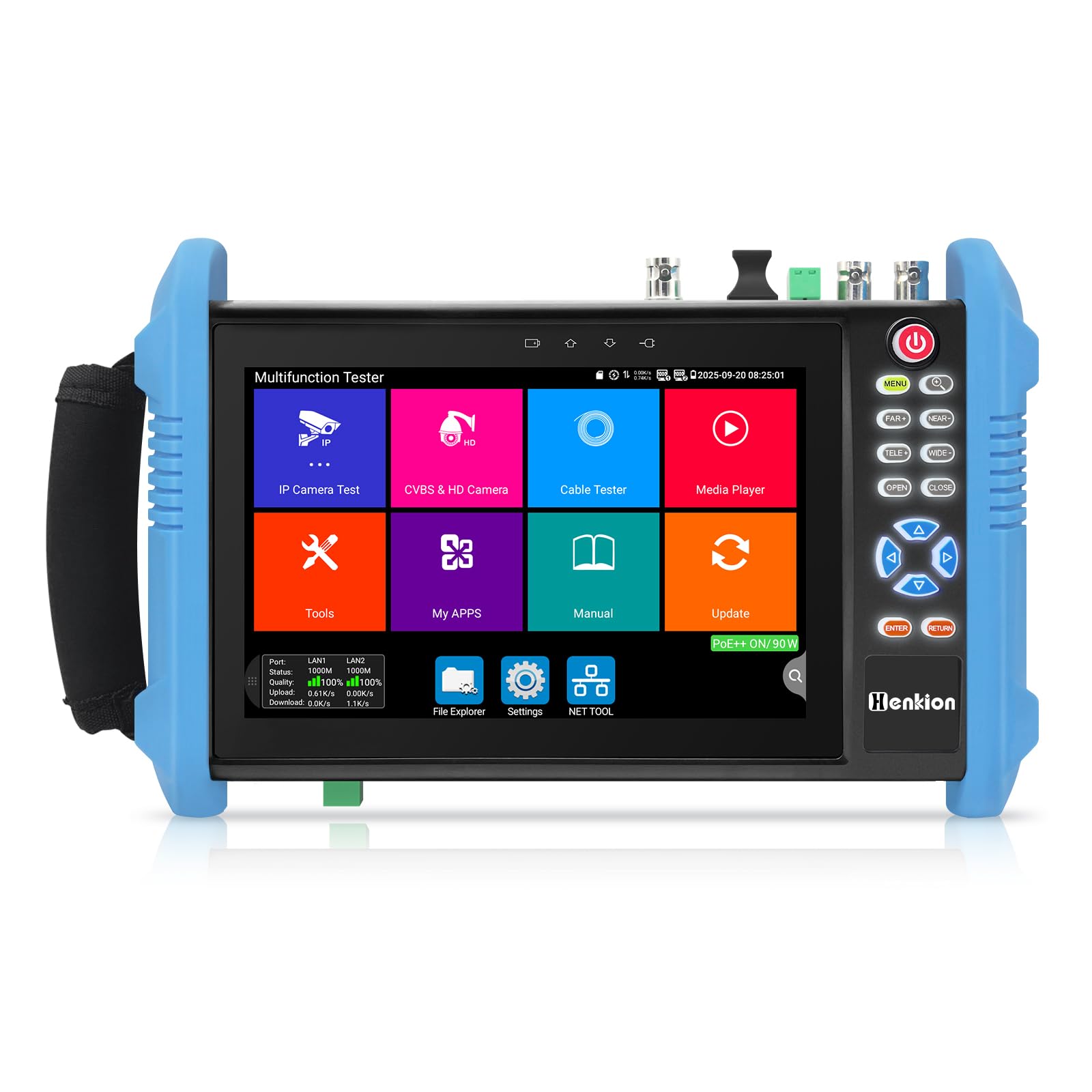 Henkion IPC-9800ADHS Pro CCTV-Kameratester 7-Zoll-IPS-Touchscreen-Monitor CCTV-Tester 8K IPC-Test und 4K 8MP HD-TVI CVI AHD SDI Kameratest IPC-Tester Netzwerk und Kabeltester POE SFP VGA WiFi RS485