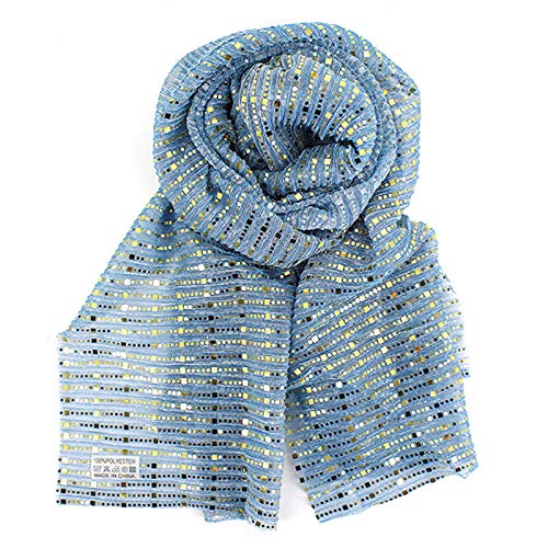 YAOSEN Women Gold Glitter Hijab Muslim Head Wrap Long Scarf (Glitter-Blue)4