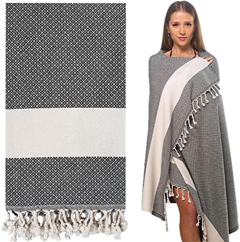 Die Caprie Turkish Towel 100% Cotton Peshtemal Thin Towel Towel Travel Camping Bath Sauna Beach Gym Pool Yoga Blanket Gift Quick Dry Towels (Beach Towel, Black)