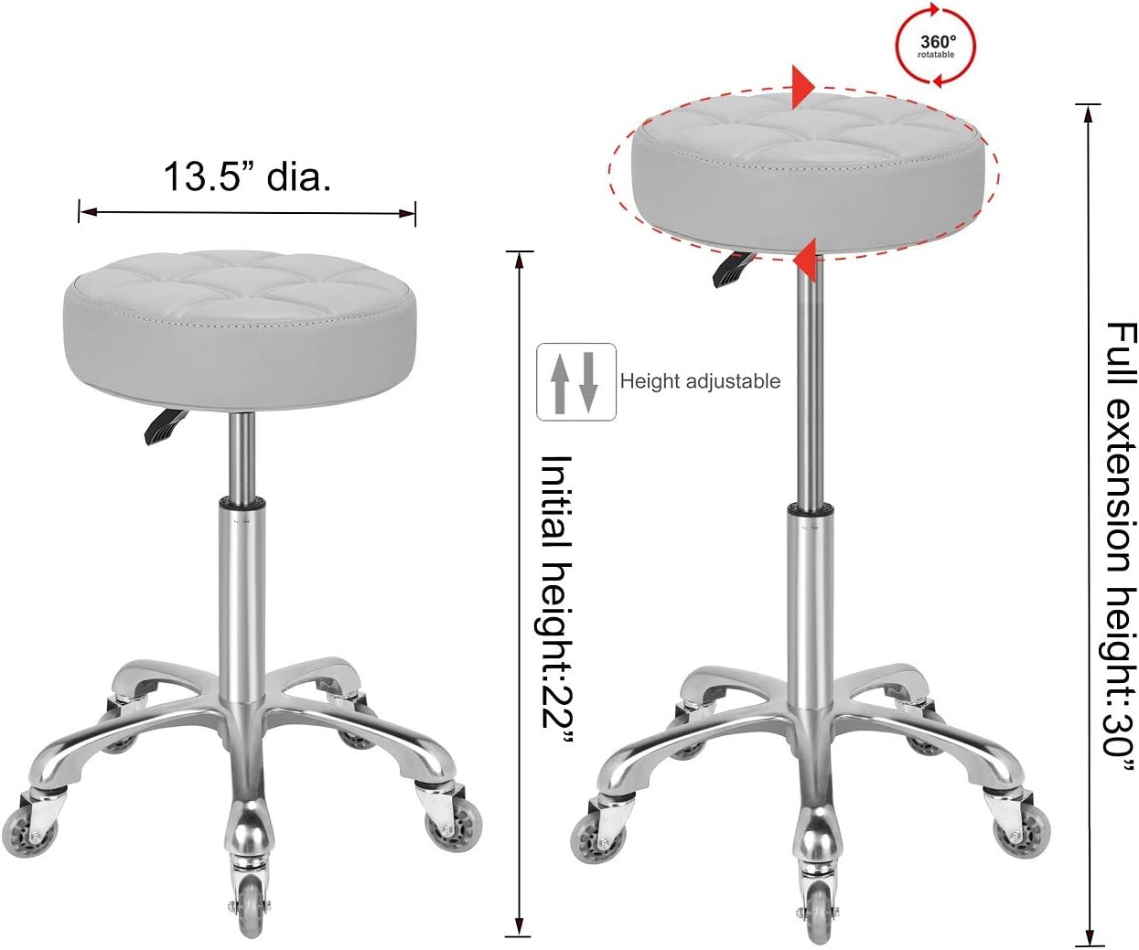 Karrie Swivel Stool Chair Adjustable Height,Heavy Duty Hydraulic Rolling Metal Stool for Kitchen,Salon,Bar,Office,Massage (Grey): Home & Kitchen
