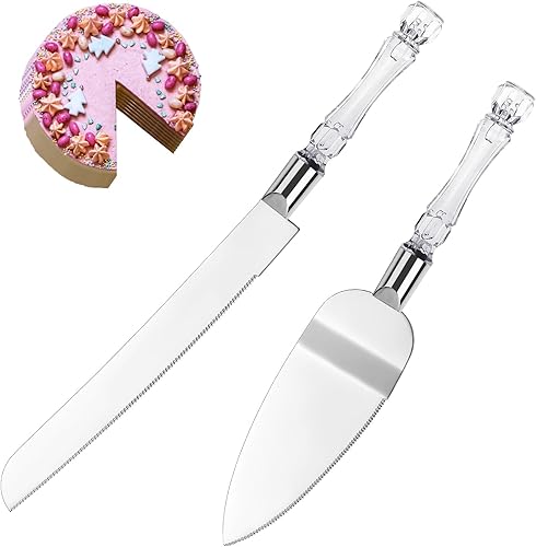 Juego de cuchillo y servidor para pastel de boda, juego de 2 piezas para cortar pasteles para boda con cuchillas de acero inoxidable, cuchillo para