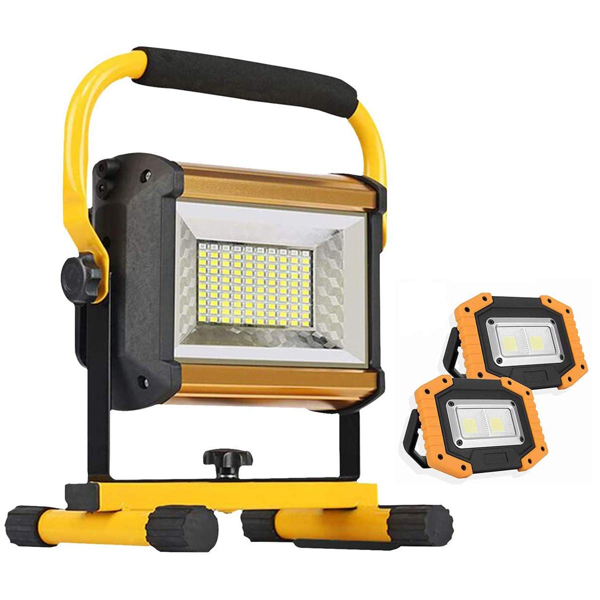 Reflektory LED z możliwością ładowania Przenośne światła robocze z zestawem 2 lamp USB Site, IP65 Wodoodporna zewnętrzna lampa kempingowa, 8000 lm Turystyka Awaryjna naprawa samochodów Lekka budowa