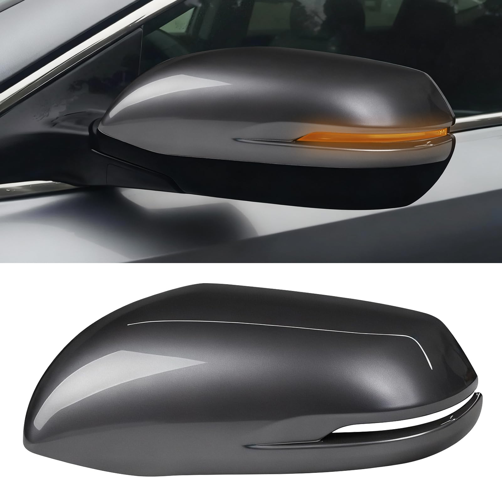 Compatible with Honda CRV 2017-2022/HRV 2016-2022 Left Driver Side Mirror Cover, Clip-on Rearview Mirror Cap WITH Turn Signal Light Replaces for 76251-T1W-A01ZE,76251T1WA01ZE Gray #NH797M