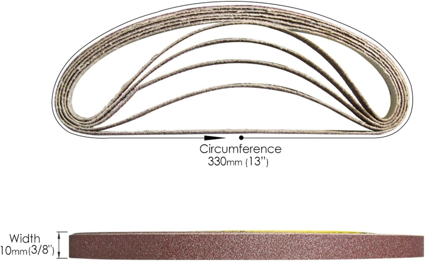 Schleifbänder, Schleifpapierbänder, 50 Stück, 10 x 330 mm, Schleifband, 3/8 x 13 Zoll, Bandschleifer, Schleifpapier, Schleifpapier, Holzbearbeitungswerkzeuge, Zubehör for Holzbearbeitung (Grö