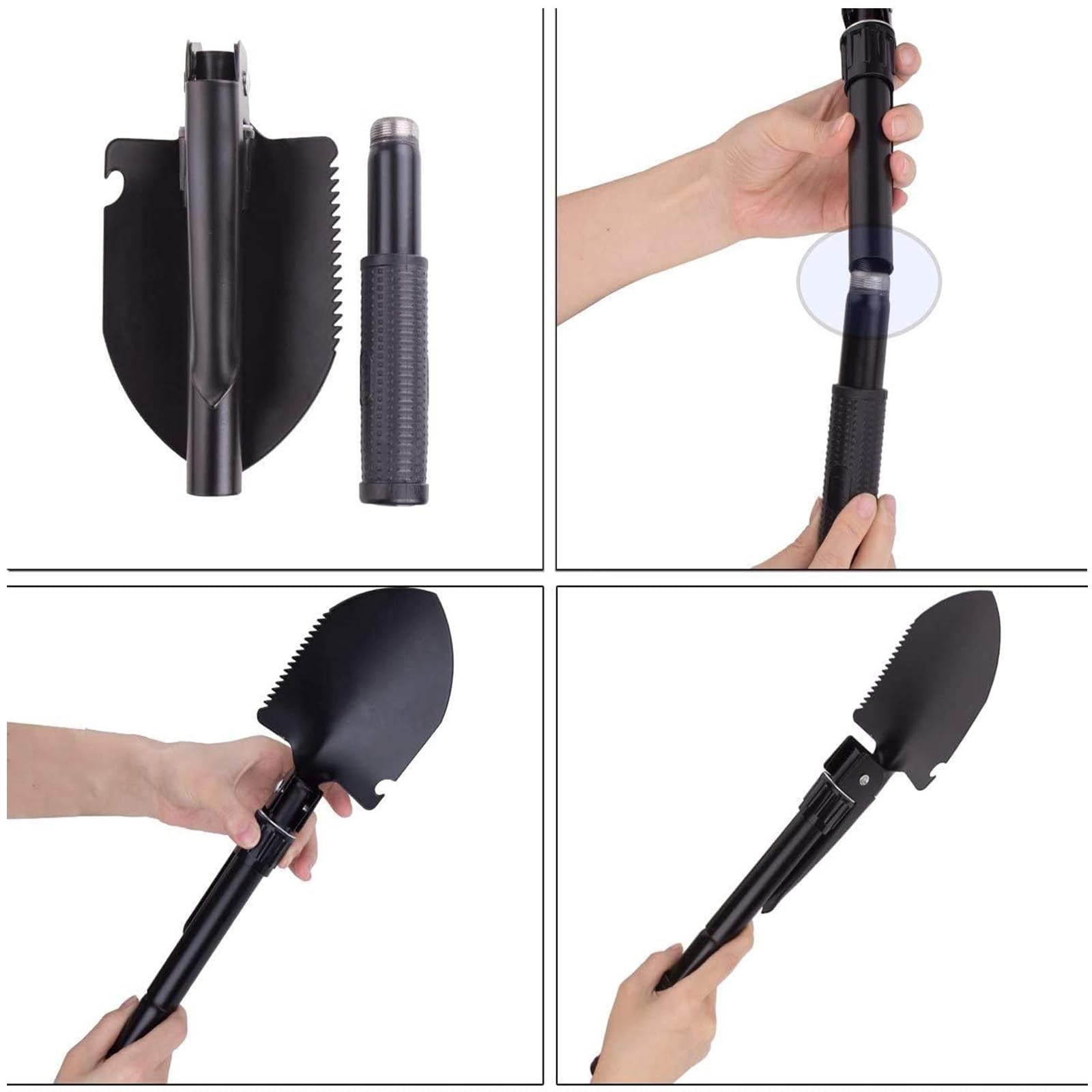 4-In-1 Multifunktions Klappschaufel, Klappbare Spaten Garten 42cm, Schwarz Klappspaten Mini, Multifunktionaler Camping Klappspaten, Für Wandern,Camping, Jagen, Garten, Schneeschaufeln, (Schwarz).
