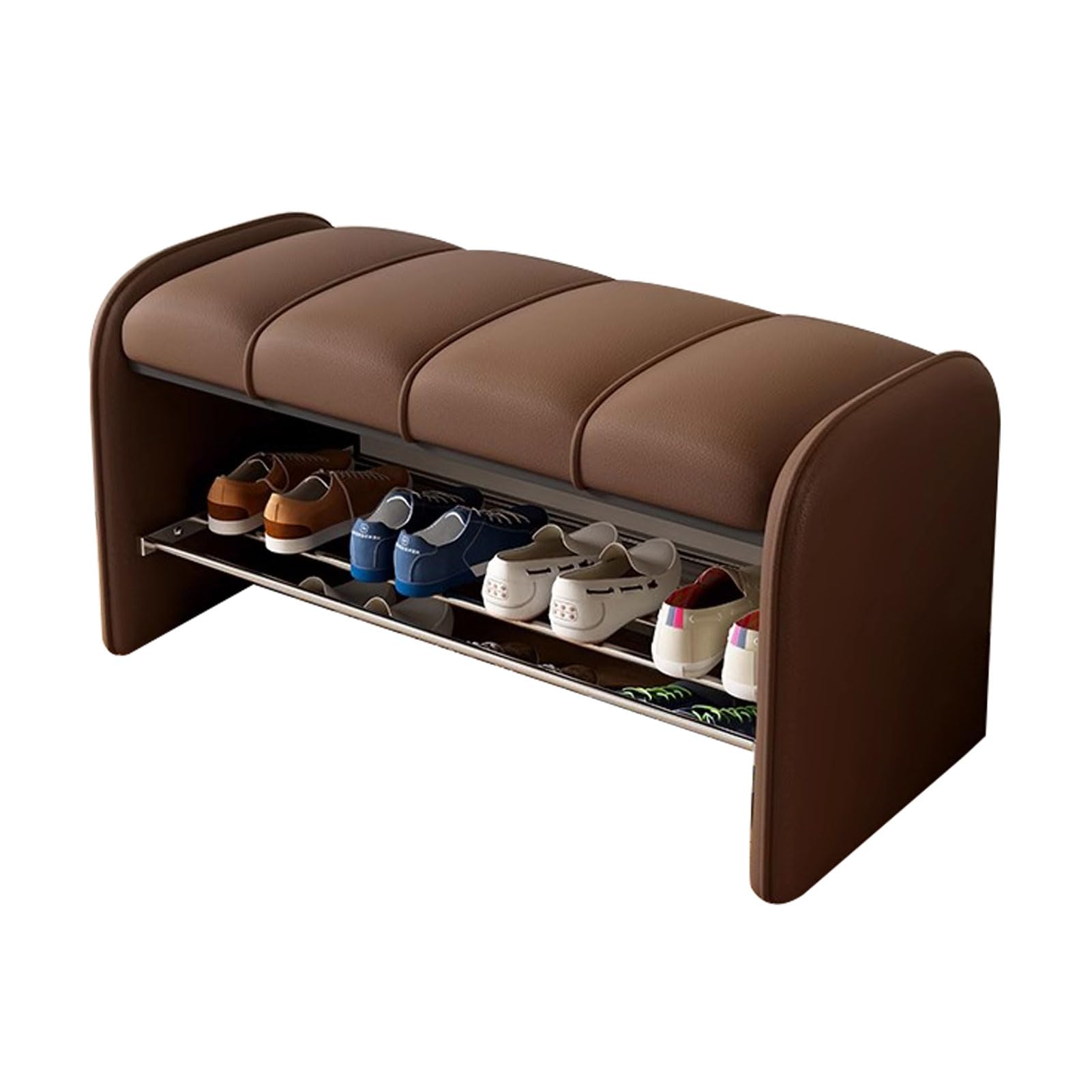 FCXWEVR Space-Saving Entryway Shoe Bench with Cushed Seat Brown 100cm – Slish Shoe Sto nizer for Hallway Living Room Closet and Entryway.
