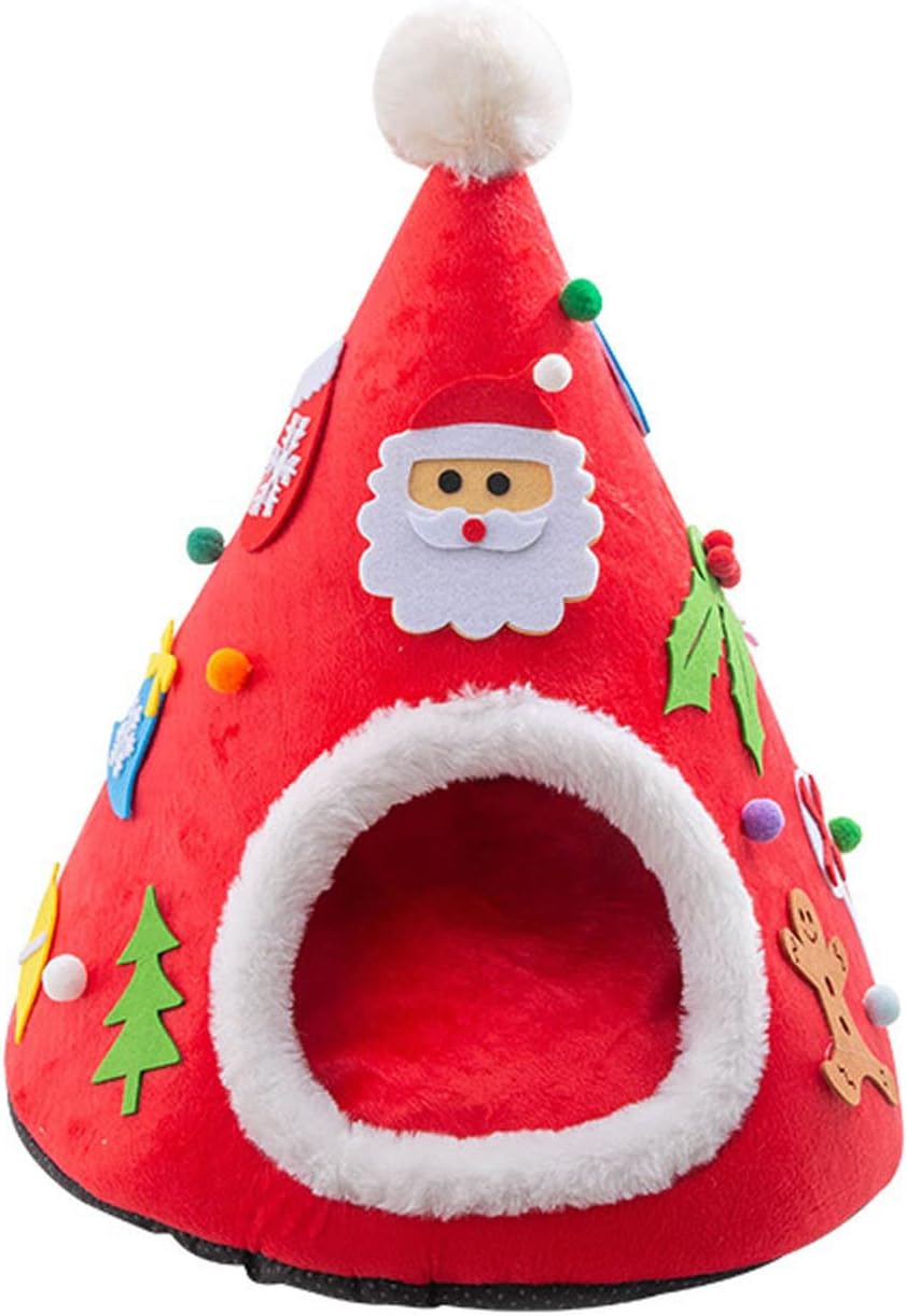 Cama Tienda para Perros y Gatos Pequeños Forma Árbol Navidad