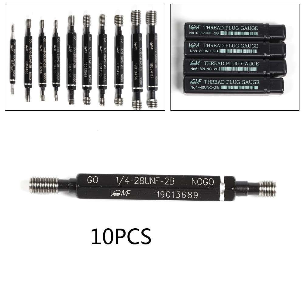 Thread Plug Gage Set, 10 PCS Metric Thread Plug Gage Set Pitch Diameter Measurement Tool SKD11 Go No Go Class 2B Double End Thread Plug Gauge Set