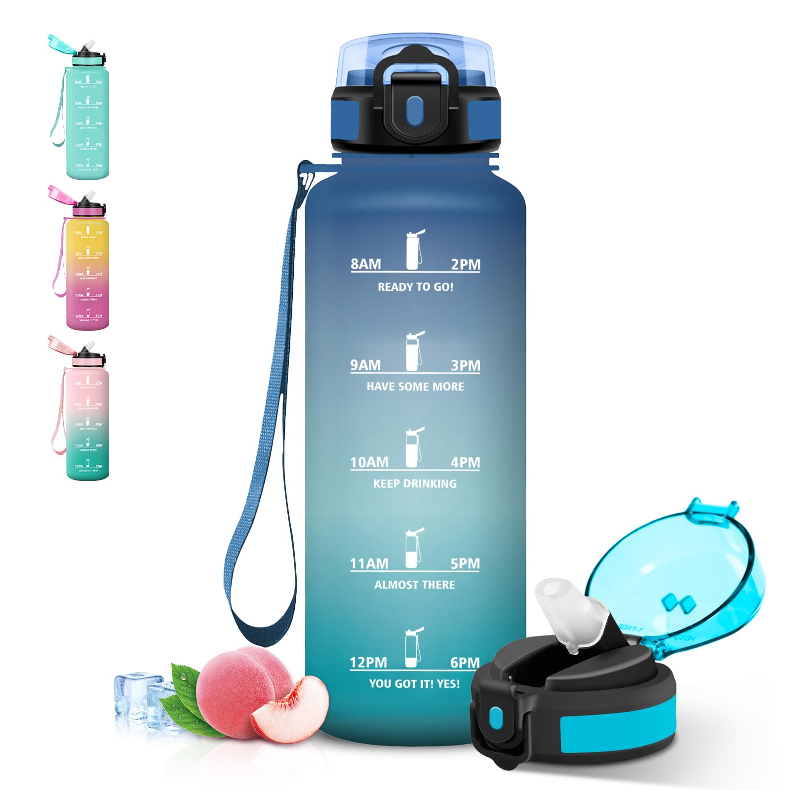 Grsta Borraccia 1,5 litri, Borracce con Cannuccia, A Prova di Perdite, Borraccia Palestra, con Indicatore del Tempo, Bottiglia Motivazionale per Fitness, Yoga, Lavoro