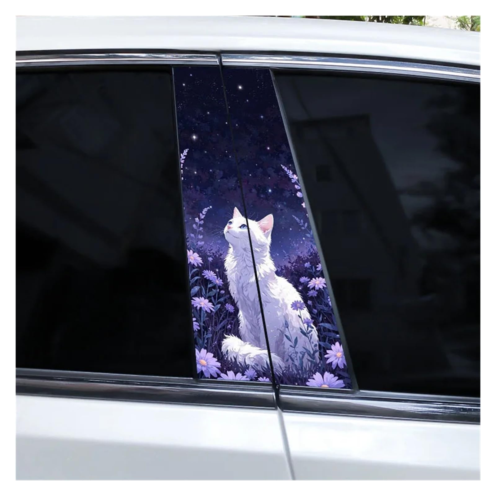 Car Side Decals 2pcs White Cat Car Doorpost Stickers Sunscreen and Waterproof Self-Adhesive B-Pillar Decal(Style E)