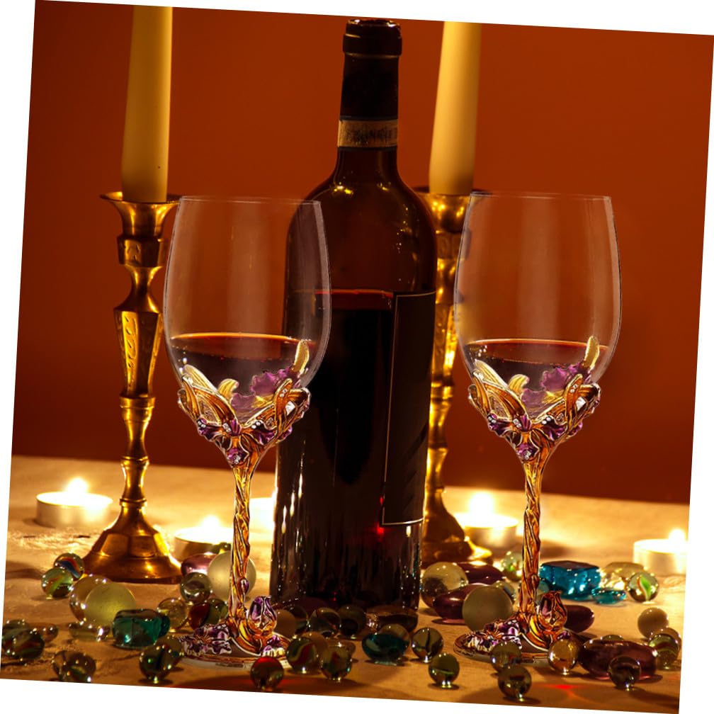 Copas de Vino Esmaltadas Doradas 2 Piezas Cristal Transparente Diseño de Flor Iris Cristalería para Hogar Boda y Bar Vasos Decorativos para Whisky y Celebraciones