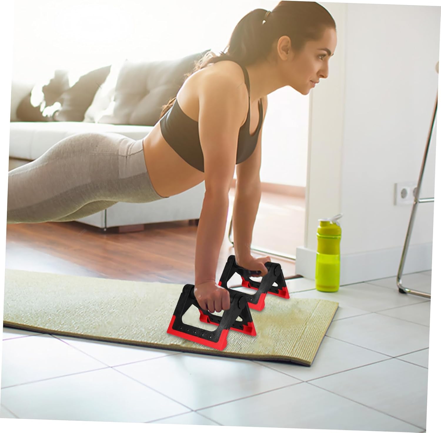 Outanaya Push-up Bars Pair Red Rotating Push-up Rack for Men Women Fitness Equipment Home Strength Training Push-up Stand