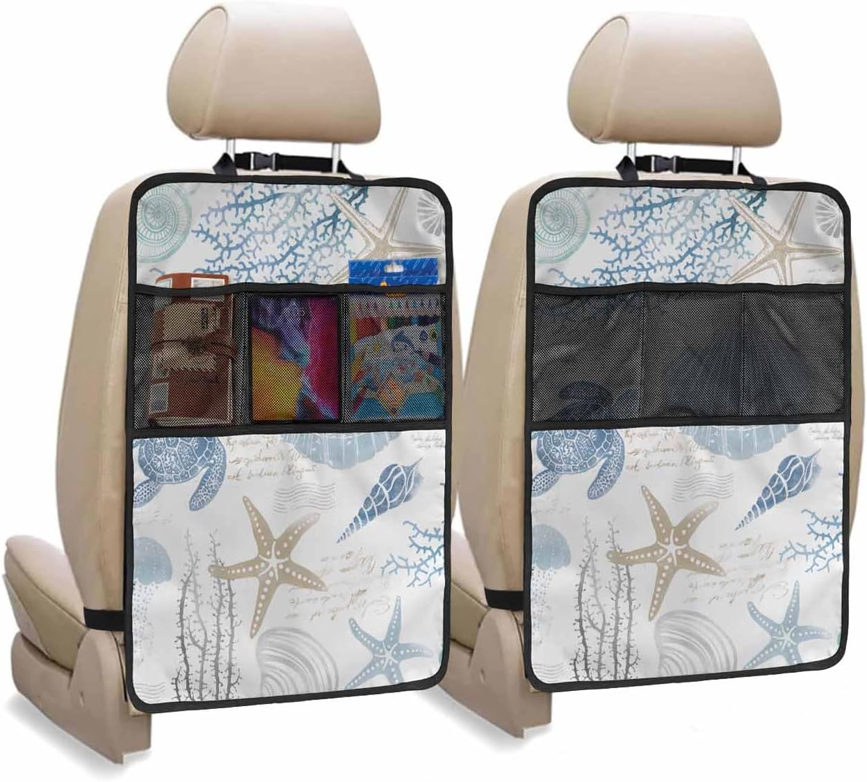 T&H XHome Car Seat Protector, 2 Pack Kick Mats Back Seat Protector Classic Medieval Retro African Patterns Waterproof Backseat Cover for Kids Universal Fit Automotive Interior Protectors