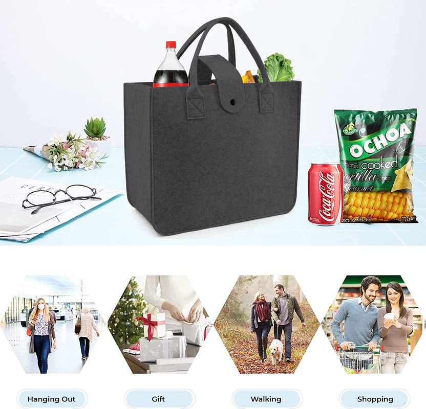 Image of Felt Fabric Reusable Shopping Bag with Handle & Button Closure for Grocery, School, Beach, Travel, Study, Gym, Gifts | Size - 30x34.5x17.8cm