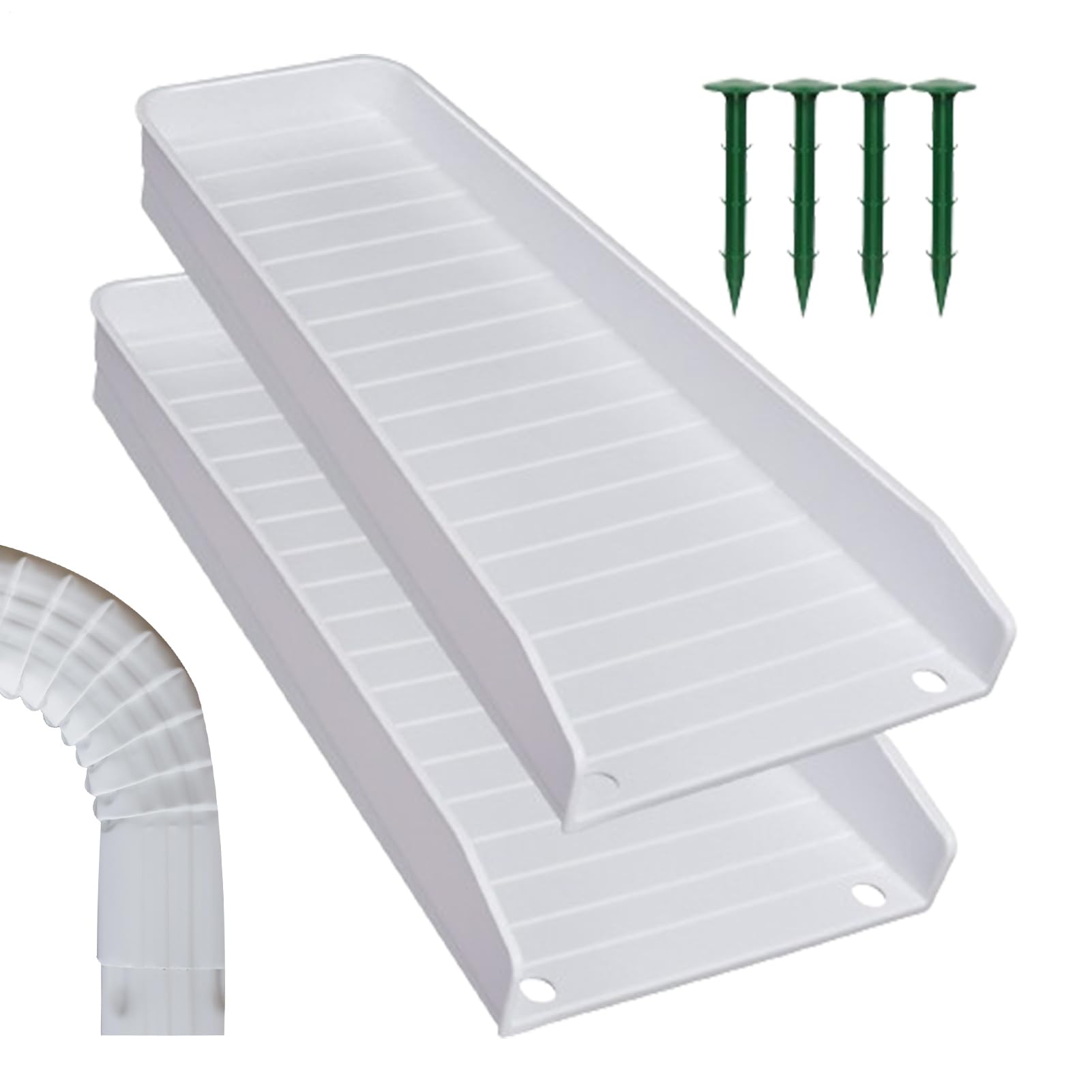 2Pcs Rain Water Splash Block - Down Spout Extender Rain Gutter Tray Guard | Water Drainage Diverter | Prevent Soil Erosion with Nails for Ground Protection and Waters Diversion