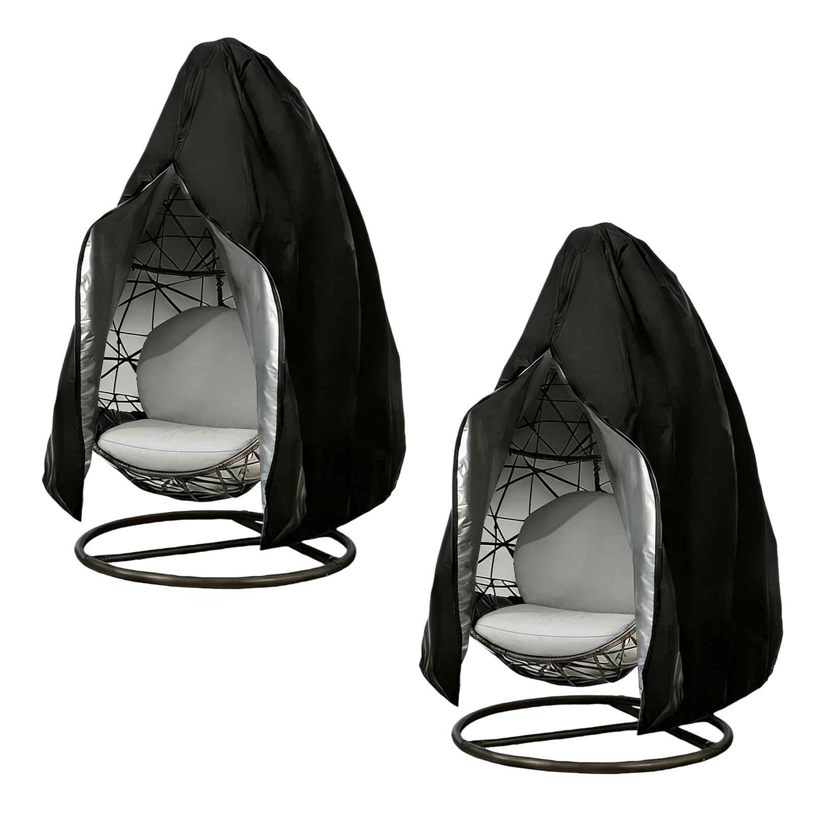 Lot de 2 housses pour fauteuil suspendu : noir/argent housse de protection imperméable, fermeture éclair tissu Oxford 210D, 115 x 190 cm, housse pour fauteuil suspendu extérieur pour jardin et