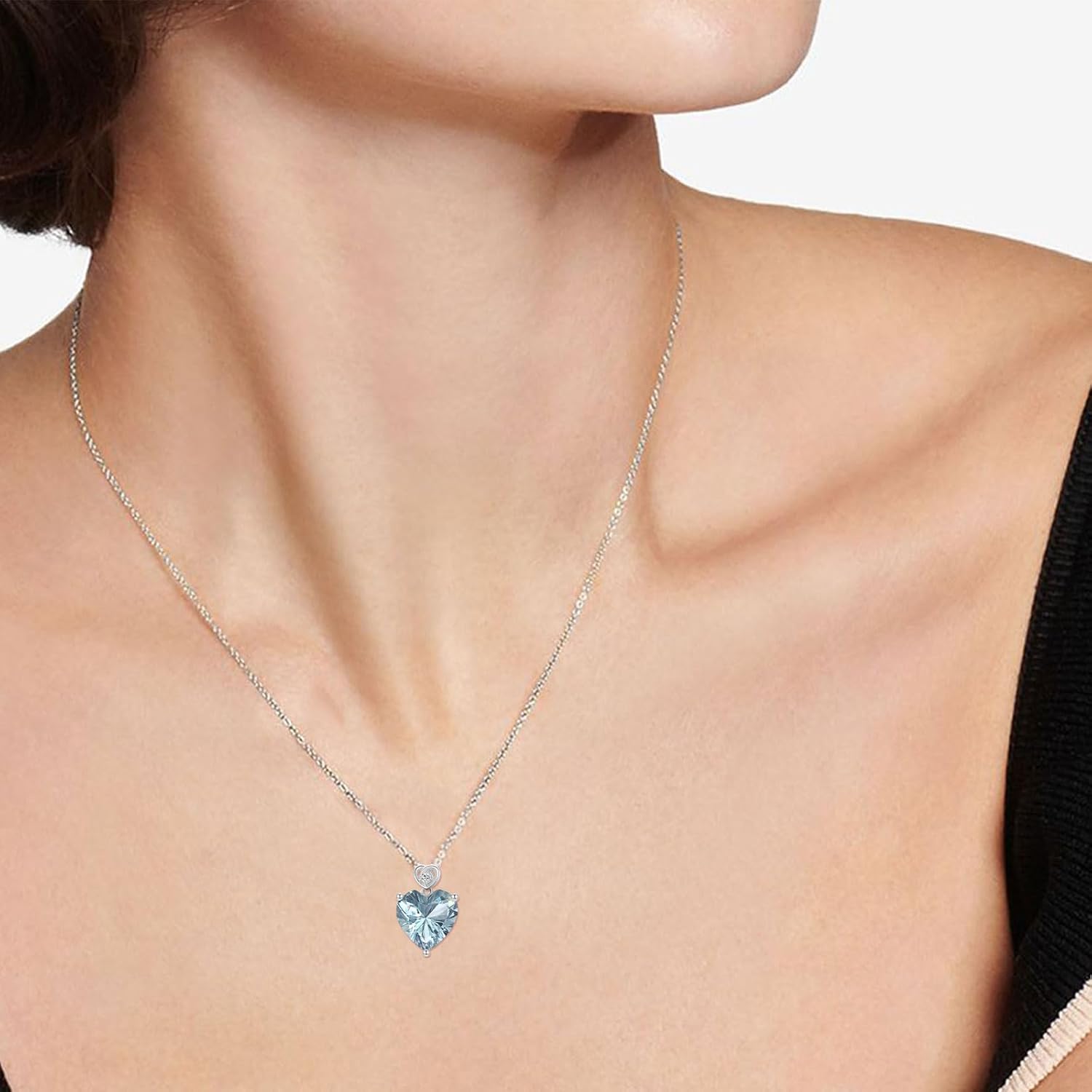 14k Gold Love Heart Gemstone Birthstone Necklaces for Women 3 Carat Heart-cut Created Birthstone Anniversary Birthday Mother's Day Pendant for Her 16+1+1 inch - Image 3