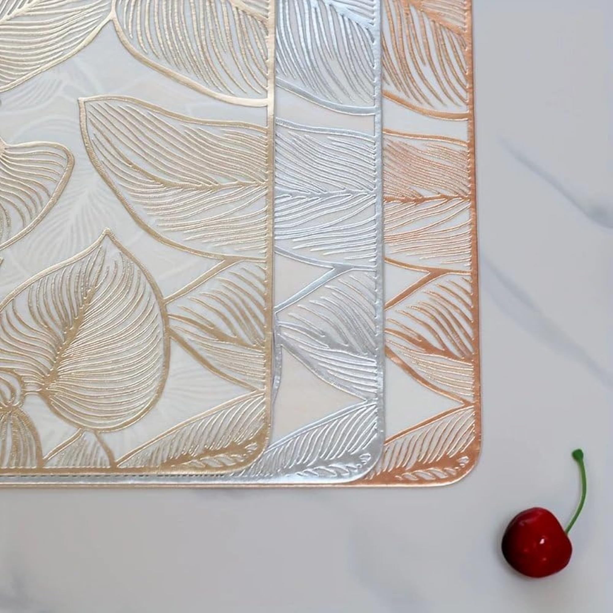Textured PVC Table Mat, Waterproof Gold Rectangle