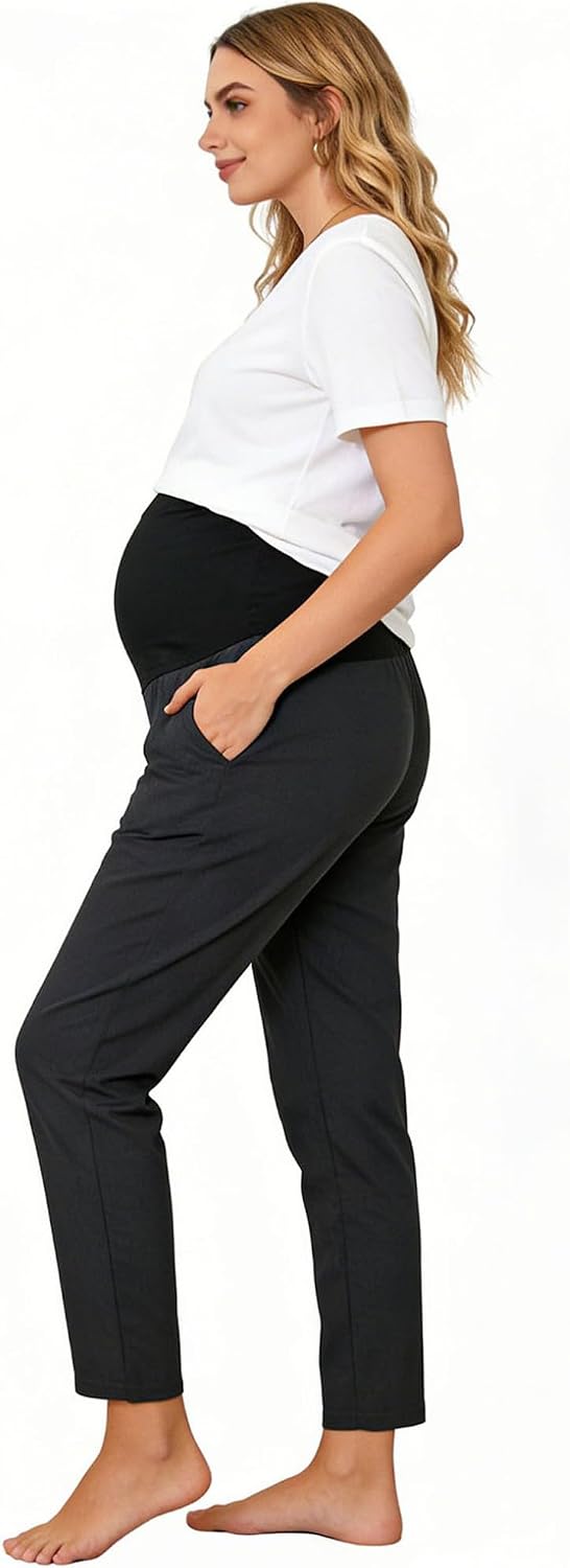 ACSUSS Pregnant Women Capri Pants Maternity Work Trousers Stretch Summer Solid Color Dress Pants