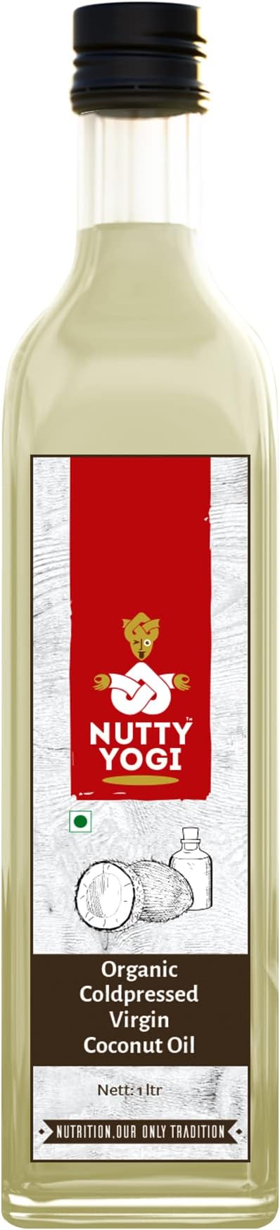 Nutty Yogi 100% Organic Cold Pressed Extra Pure Virgin Coconut Oil for Cooking, Hair Growth & Skin Care | Ideal for Baby Massage & Oil Pulling | Unrefined | Vegan | Unfiltered | Chemical-Free - 1L